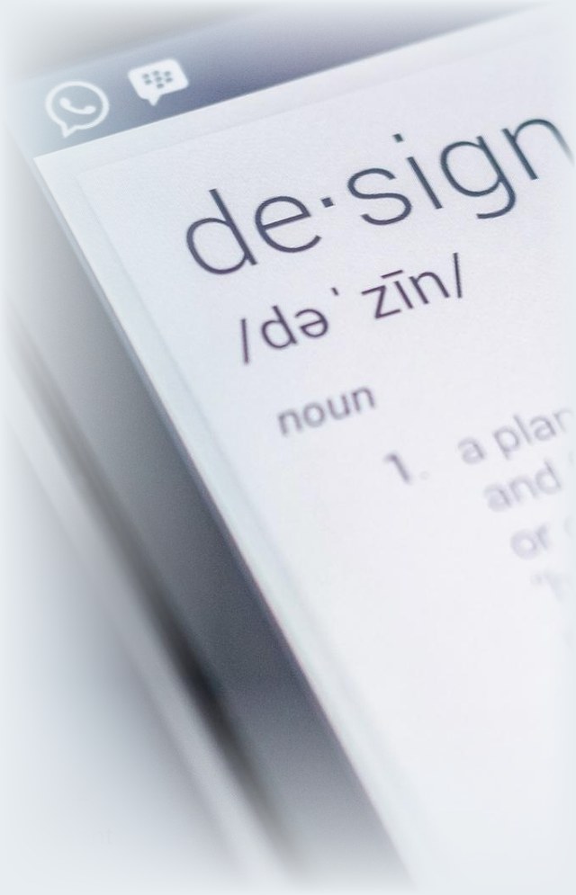 Close-up of a tablet screen showing the dictionary definition of the word design
